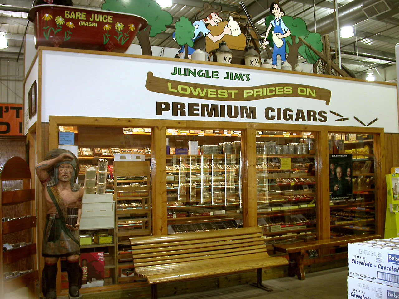 Cellophane-sleeved cigars standing in a retail humidor