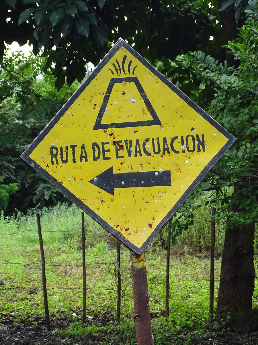 Volcano evacuation route sign near Santo Domingo on Ometepe Island, Nicaragua